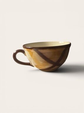 Three Vintage Ceramic Teacup in Brown and Cream with Swirl Accent